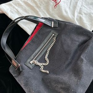 Christian Louboutin. Black/Silver canvas and leather tote bag. Circa 2000s.
